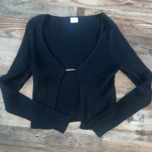 Abercrombie & Fitch Black Ribbed Cardigan with Metal Hardware